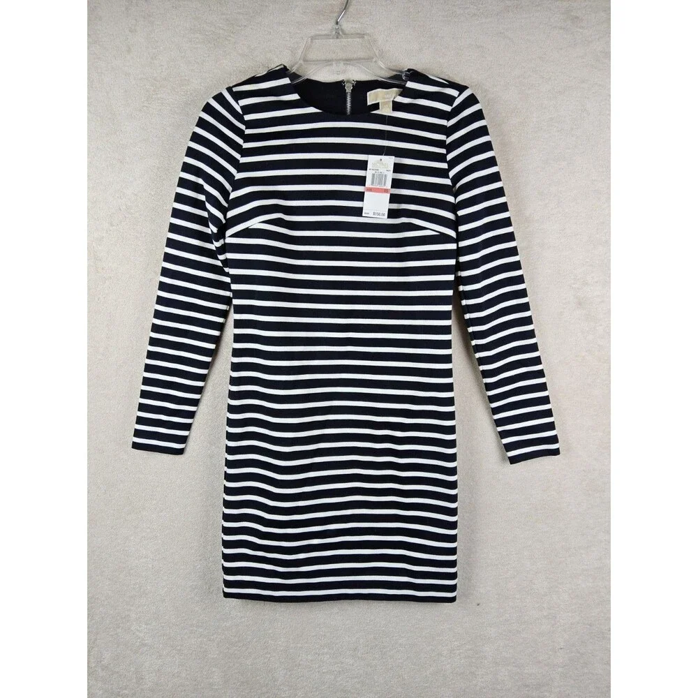 Michael Kors MK Women’s Long Sleeve Striped Knit Dress Navy White Size XS $150
